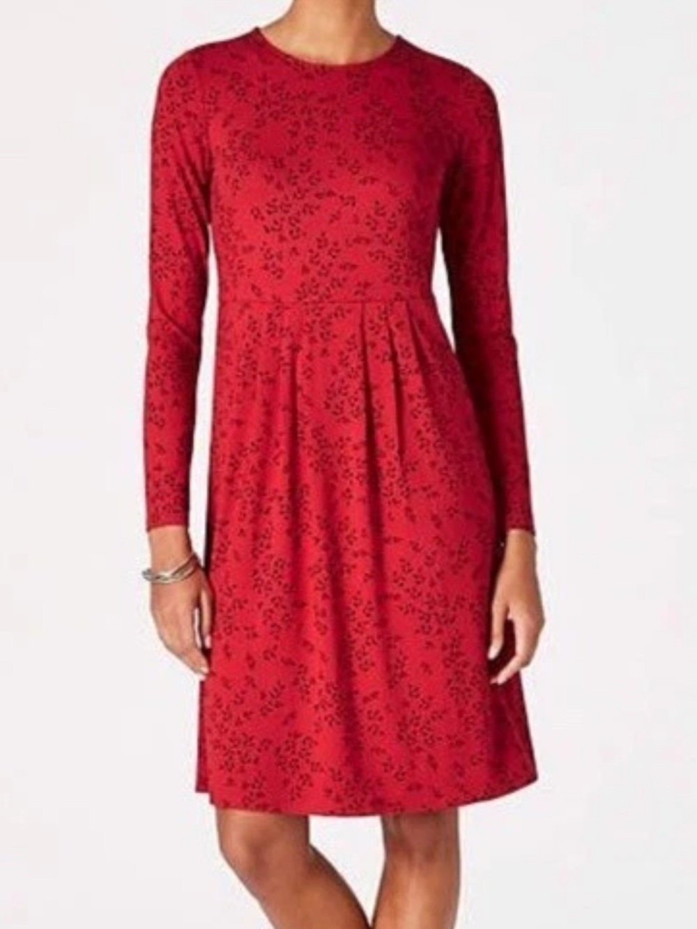 J. Jill Wearever Knee Length Floral Casual Dress Long Sleeve Red/Black Size
